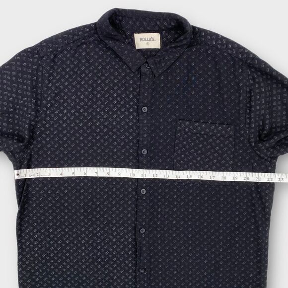 $69 Rollas Shirt Mens Extra Large Pattern Print Black Button Up Short Sleeve - Picture 9 of 11